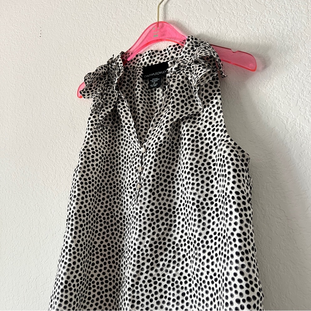 Cynthia Rowley Polka Dot 100% Silk Sleeveless Top Size Medium - Picture 6 of 7